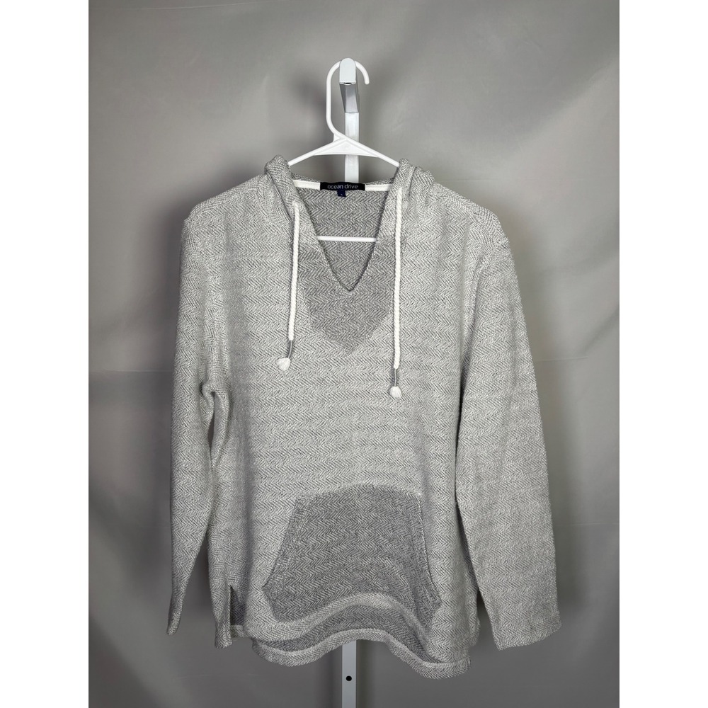 Ocean Drive Womens Gray Herringbone V-Neck Hoodie‎ Sweatshirt B5126TJ Size S